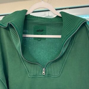 Aerie Emerald Green Ribbed Half-Zip Top